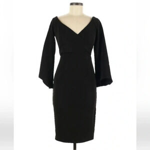 Bardot | Black Bell Sleeve Zip Back Off The Shoulder Cocktail Dress Size 6